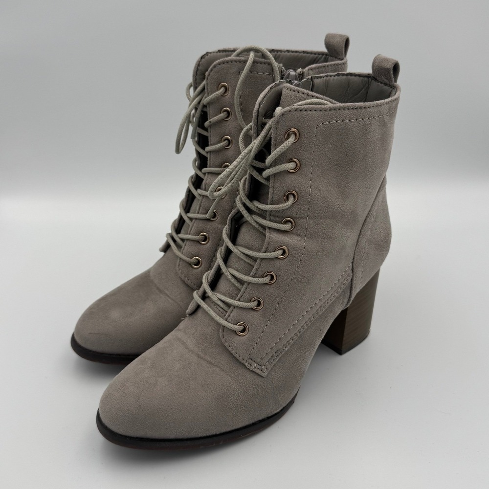 Baylor Grey Lace Up Block Heel Ankle Boots Size 6.5 w/ BOX